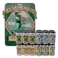 Texas Leaguer tin sign and four 6pks assorted beers 202//202